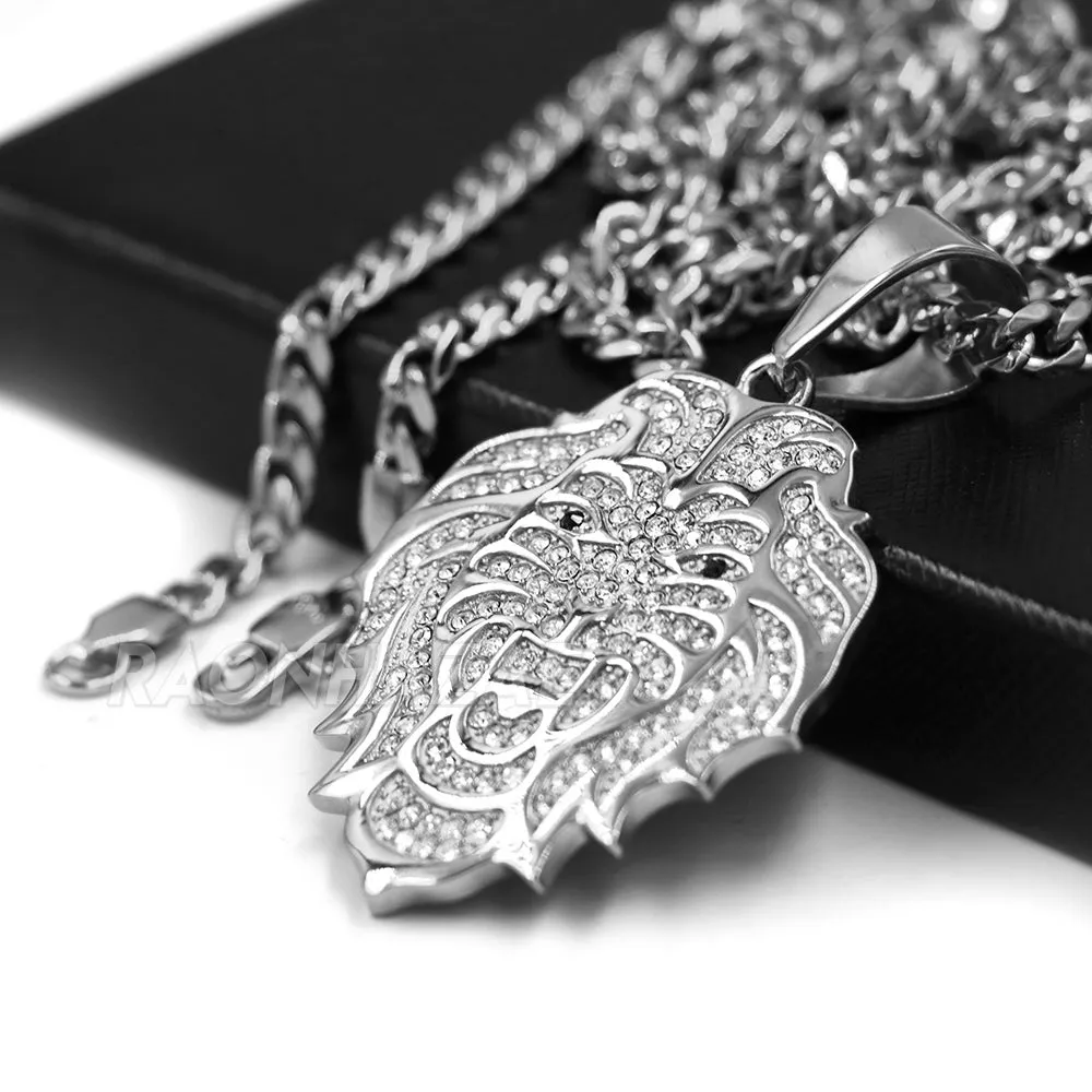 316L Stainless Blinged Out Drake Tiger Charm Pendant w/ 4mm Miami Cuban Chain