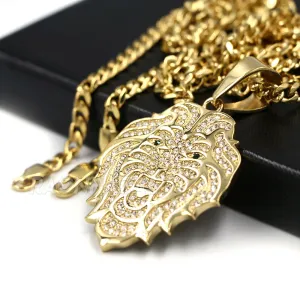 316L Stainless Blinged Out Drake Tiger Charm Pendant w/ 4mm Miami Cuban Chain