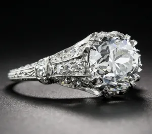 3.75 Carat Edwardian Antique Style Platinum Diamond Engagement Ring VS2