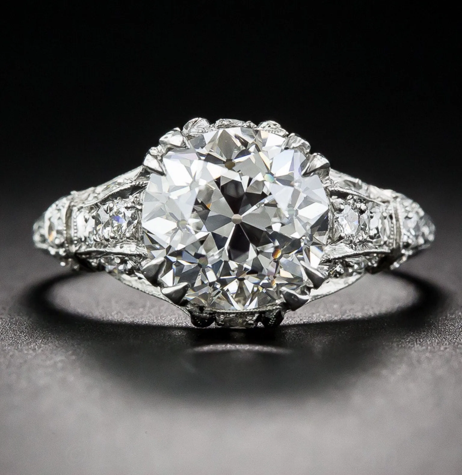 3.75 Carat Edwardian Antique Style Platinum Diamond Engagement Ring VS2