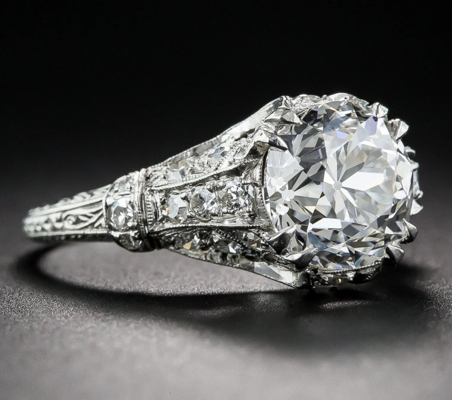 3.75 Carat Edwardian Antique Style Platinum Diamond Engagement Ring VS2