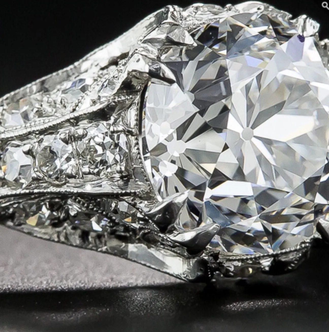 3.75 Carat Edwardian Antique Style Platinum Diamond Engagement Ring VS2