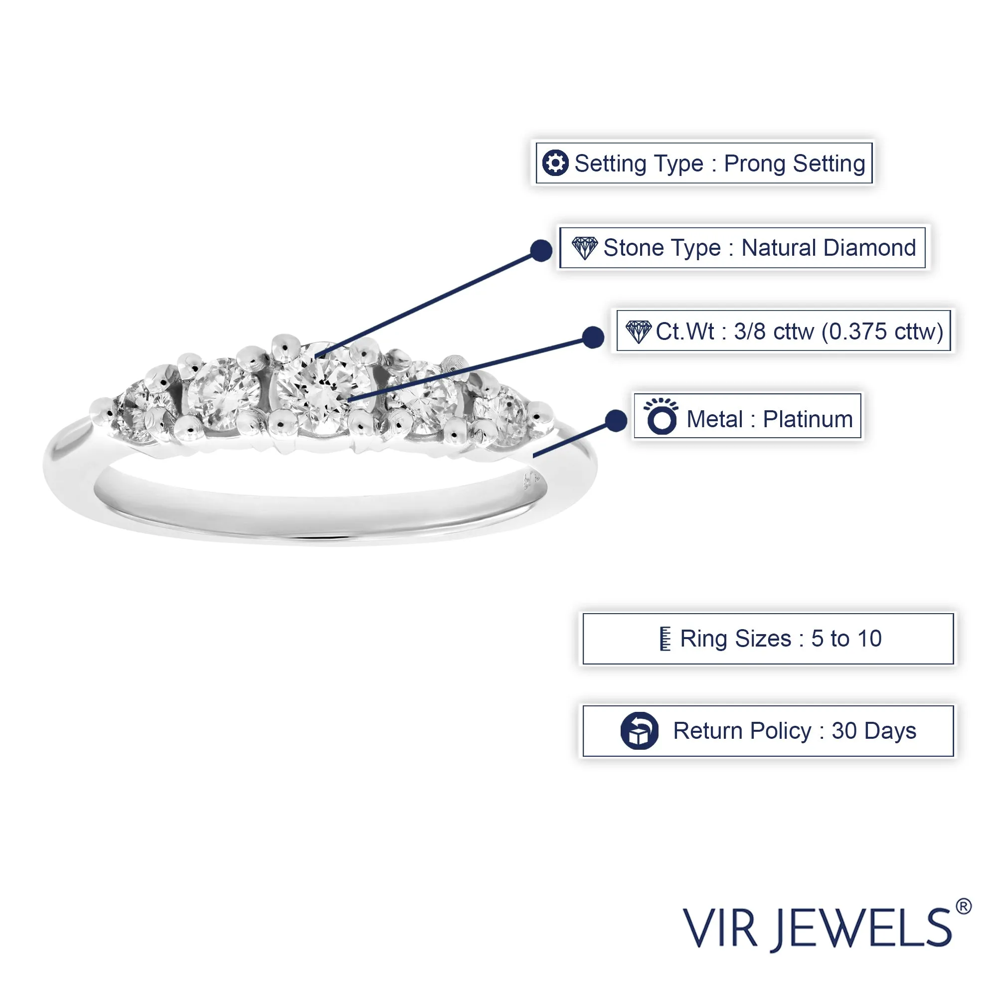 3/8 cttw Diamond Five Stone Engagement Ring in Platinum