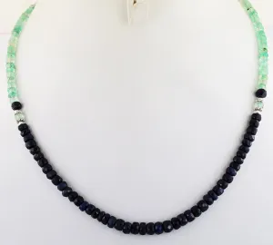 4-5 mm Blue Sapphire & Emerald Gemstone Beads Necklace In 925 Silver Clasp