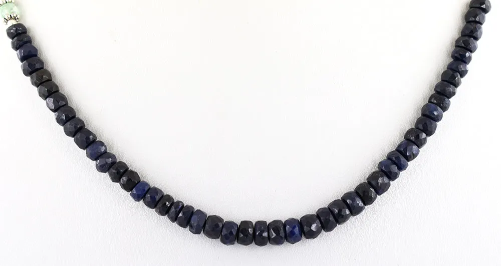 4-5 mm Blue Sapphire & Emerald Gemstone Beads Necklace In 925 Silver Clasp