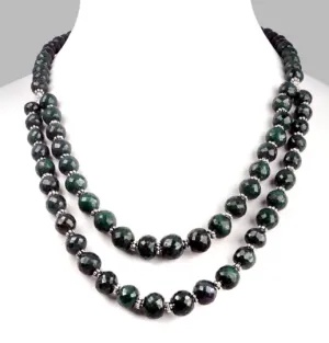 4-5 mm Emerald Beads & Blue Sapphire Silver (Goli) Fancy Necklace, Gift For Birthday