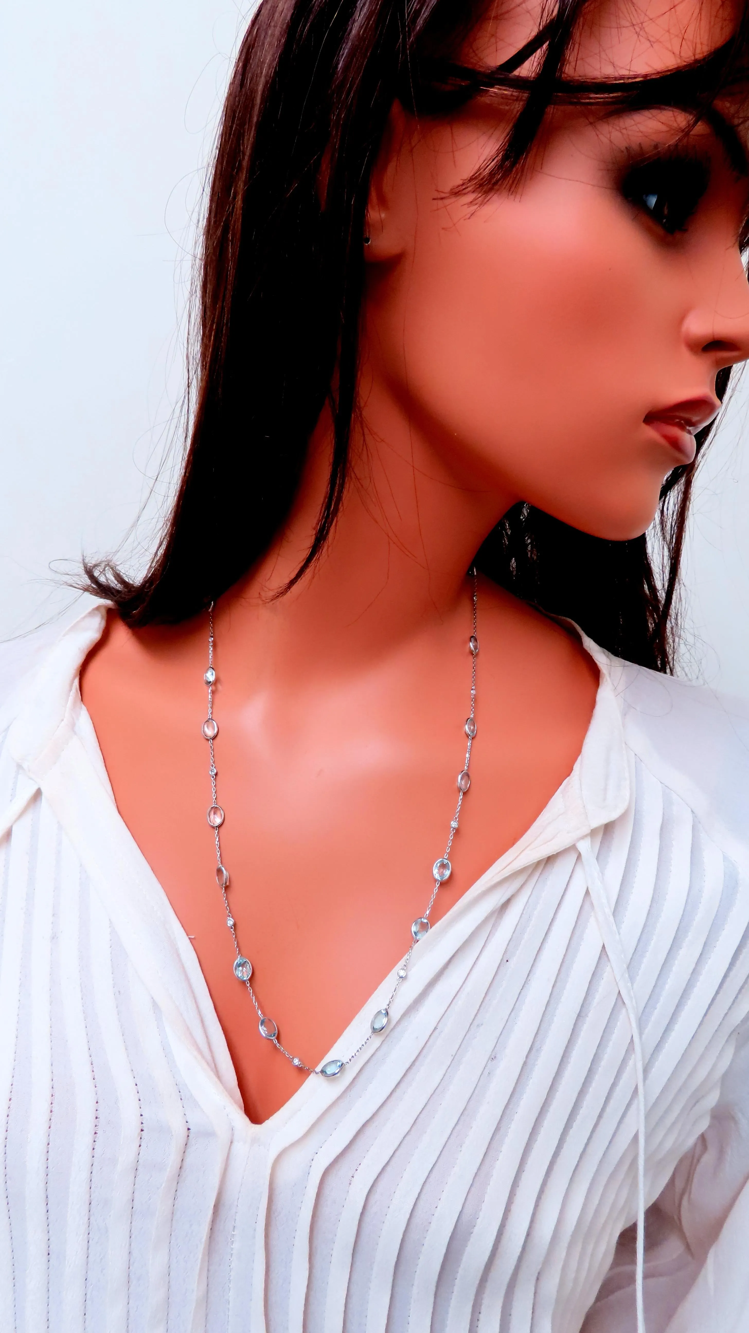 40ct Natural Aquamarine Diamond Yard Necklace 54115