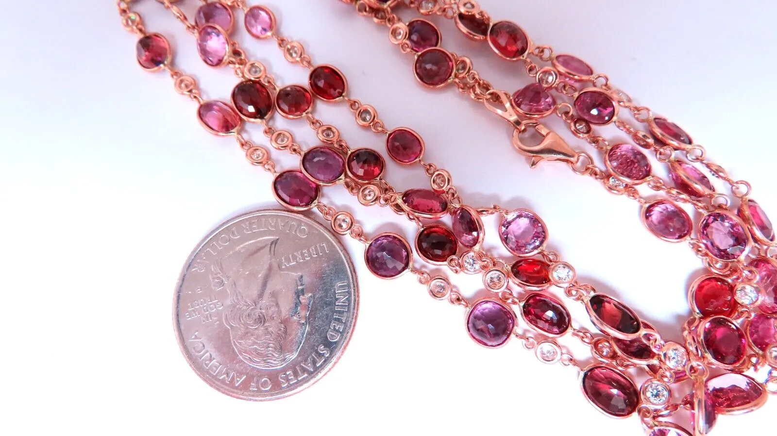 43ct Natural Spinel Yard Diamond Necklace 14kt Gold