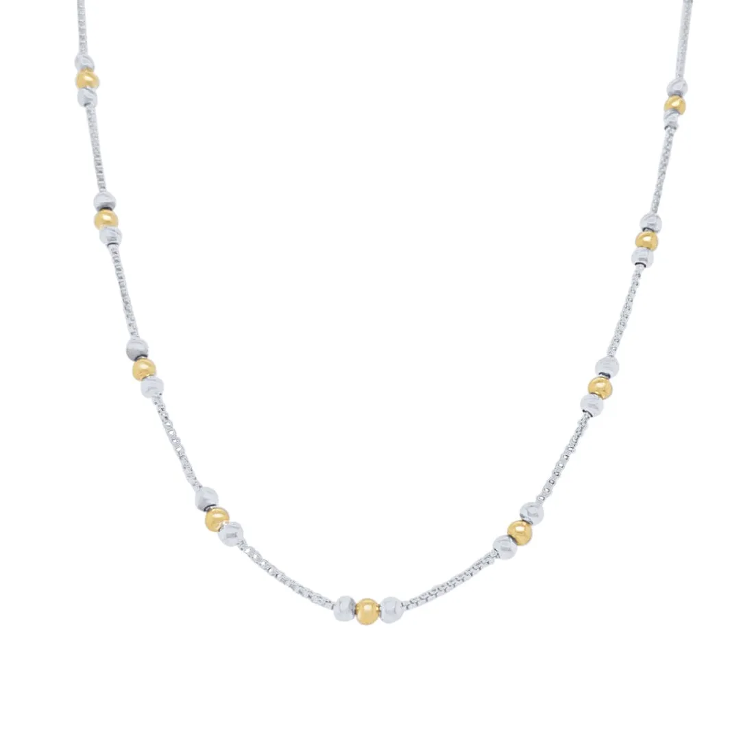 45cm Two Tone Ball Station Necklace in Sterling Silver