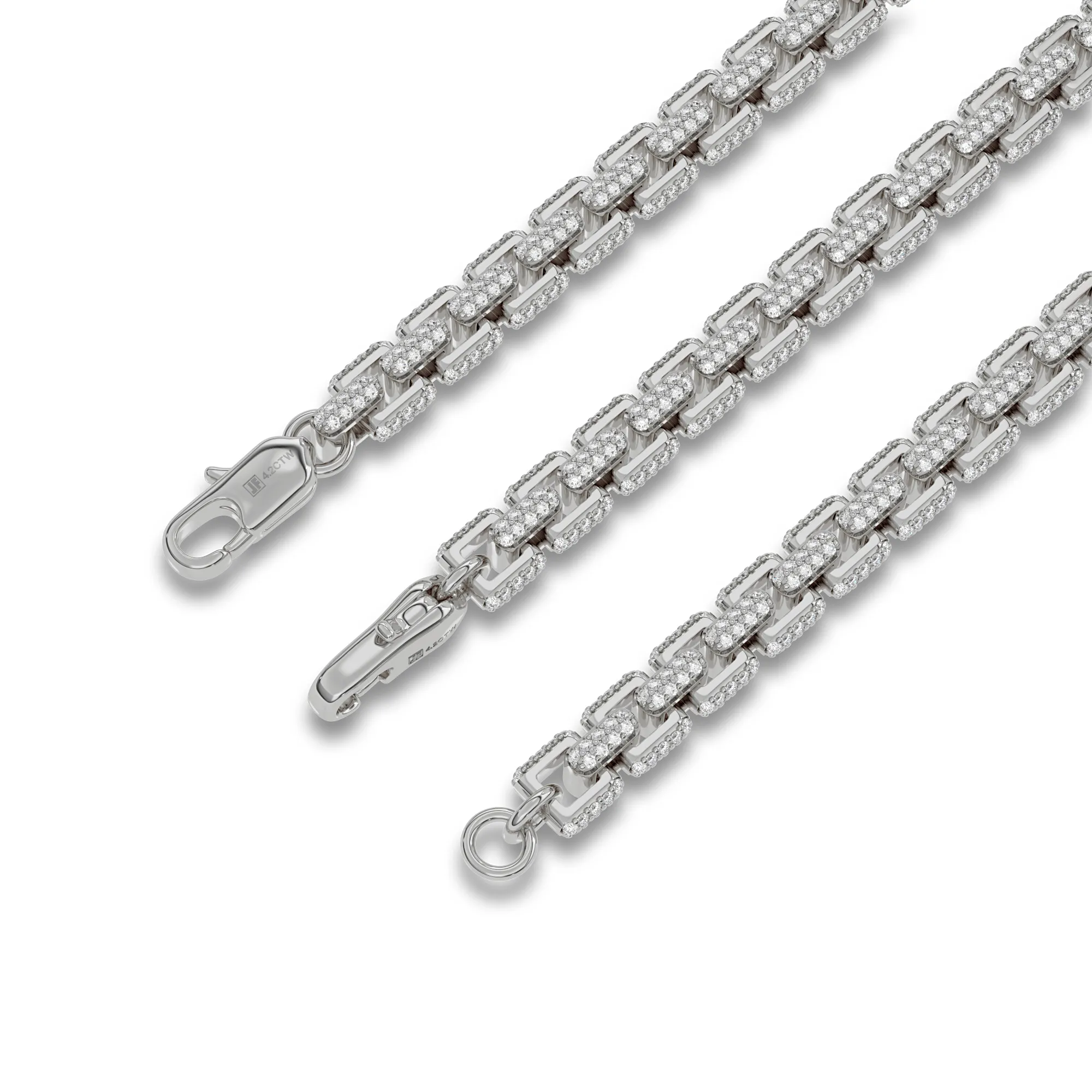 4MM Iced Out Moissanite 3D Box Chain 925 Silver