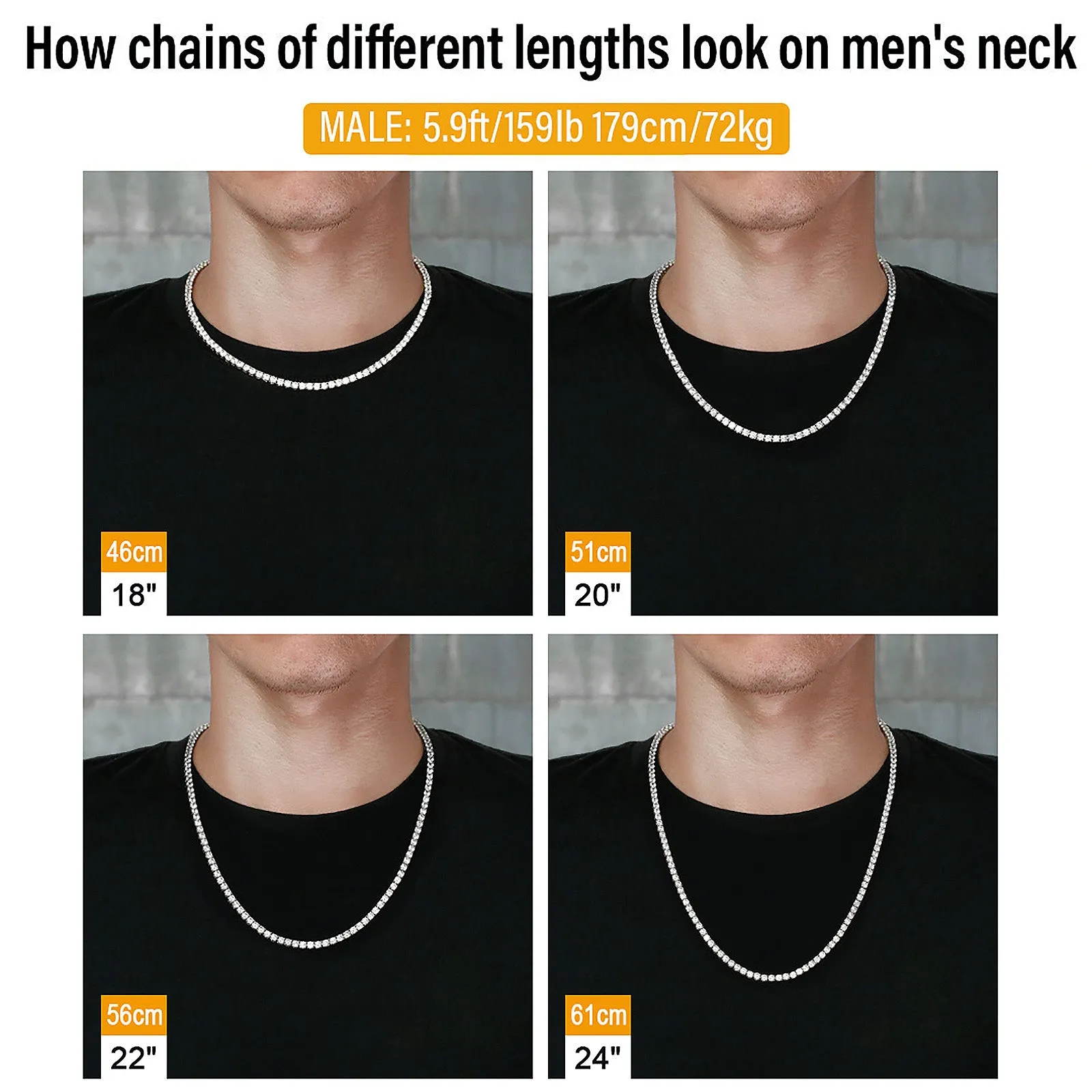 4mm White Gold CZ Diamond Mens Tennis Chain Necklace KRKC