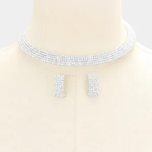 5 Row Rhinestone Choker and Earrings | 351952