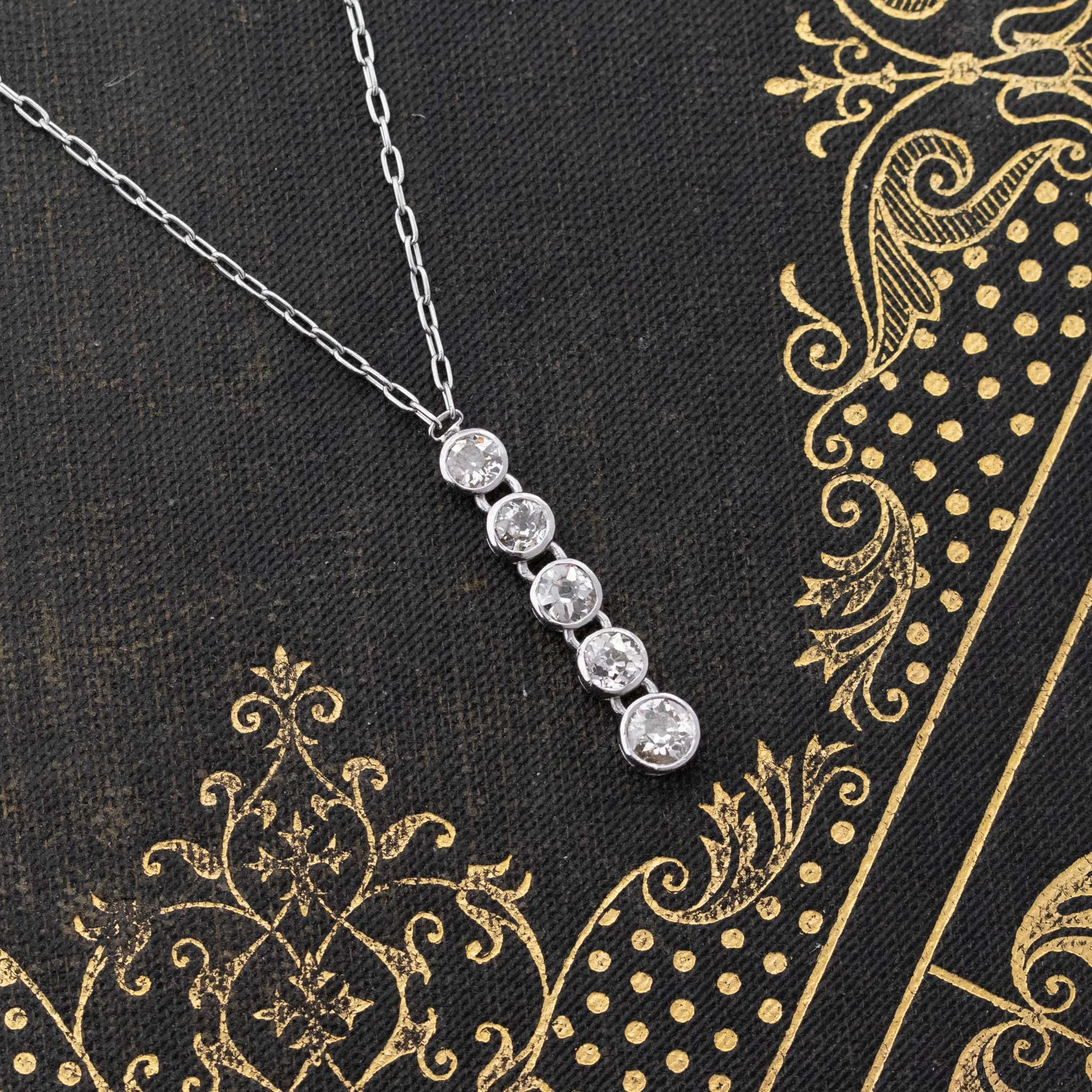 .57ctw Old European Cut Diamond 5-Stone Waterfall Pendant
