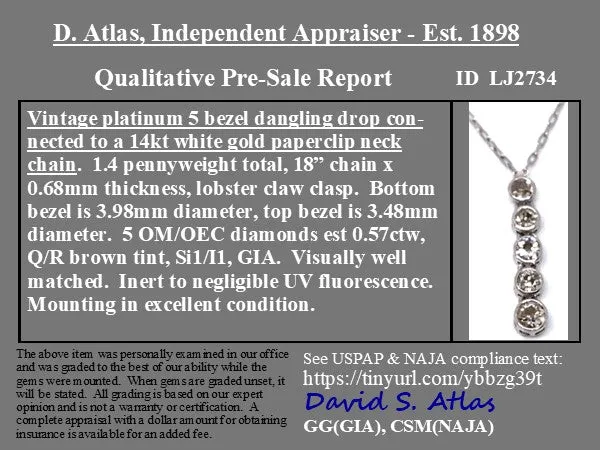 .57ctw Old European Cut Diamond 5-Stone Waterfall Pendant