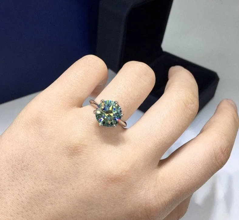 5ct Round Cut Green Diamond Engagement Ring