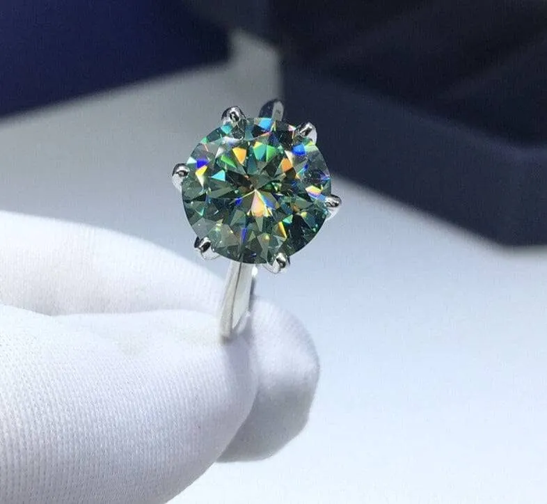 5ct Round Cut Green Diamond Engagement Ring