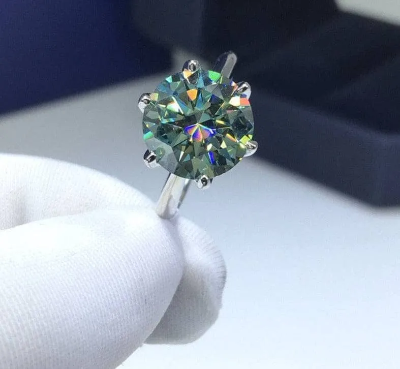 5ct Round Cut Green Diamond Engagement Ring
