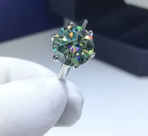 5ct Round Cut Green Diamond Engagement Ring