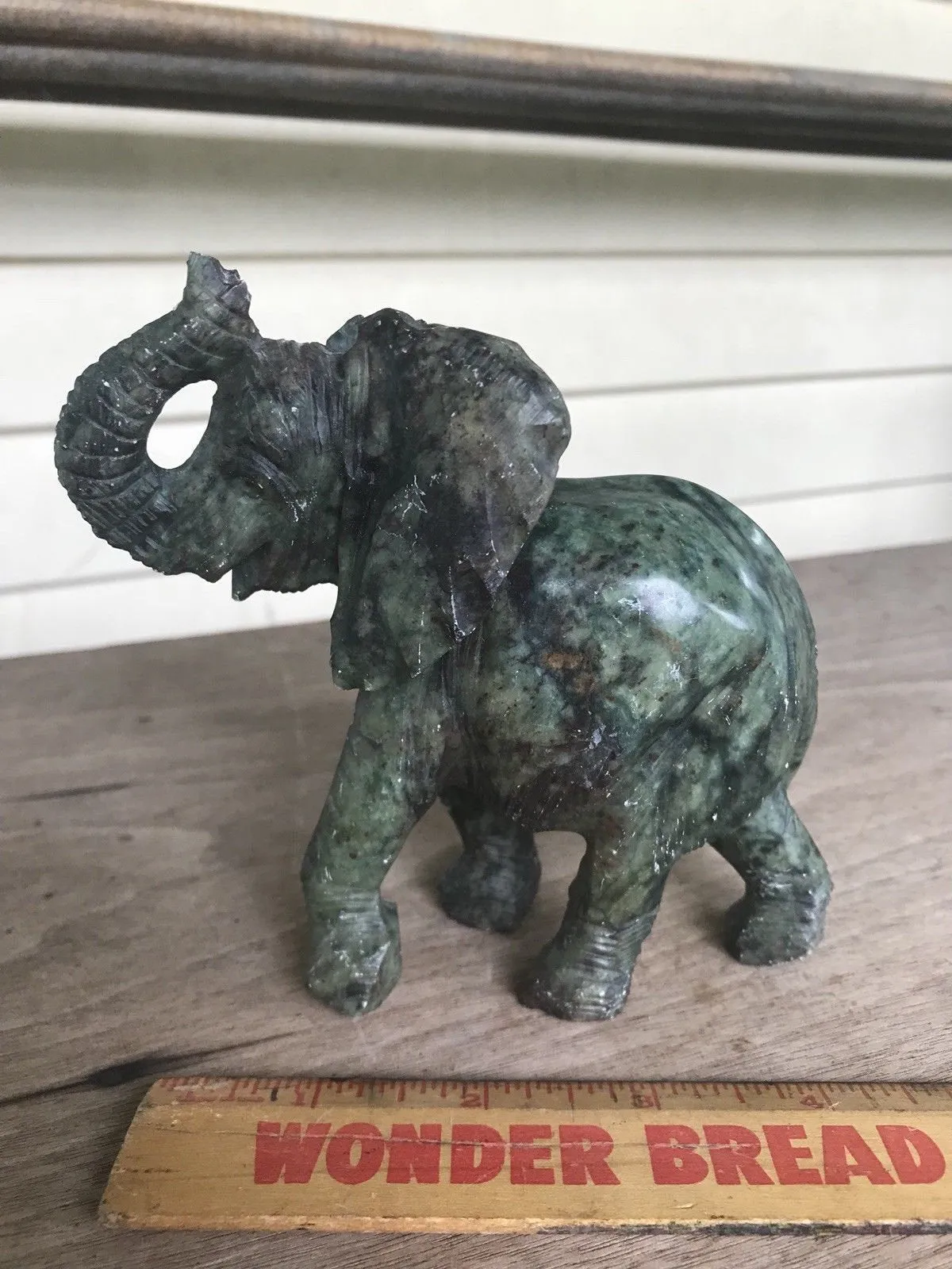 5in H-Chinese Genuine Natural Green Jade HandCarved Elephant Statue