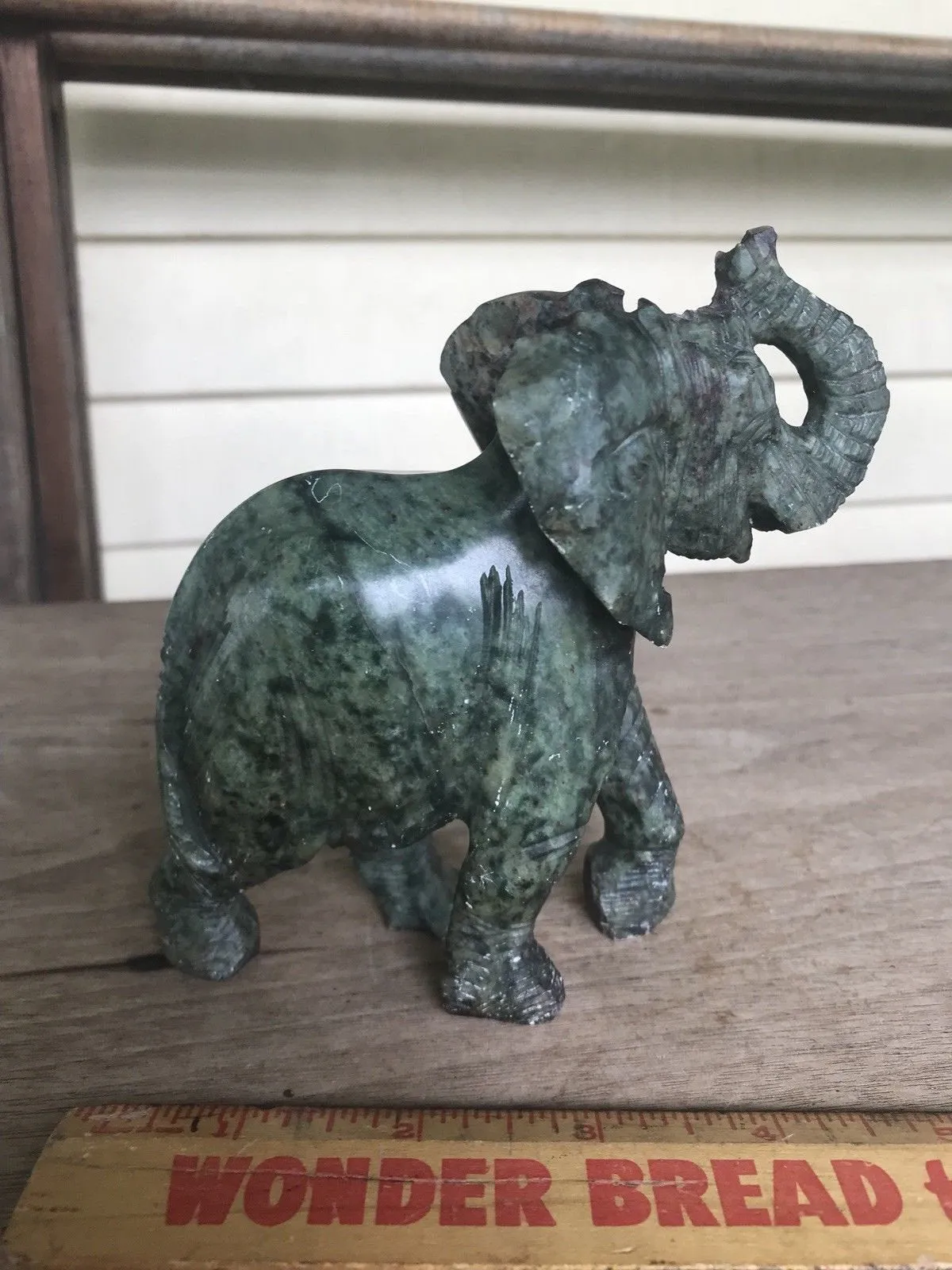 5in H-Chinese Genuine Natural Green Jade HandCarved Elephant Statue