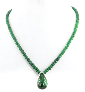 60 - 70 Ct 100% Certified Emerald Gemstone Necklace with Emerald Drop