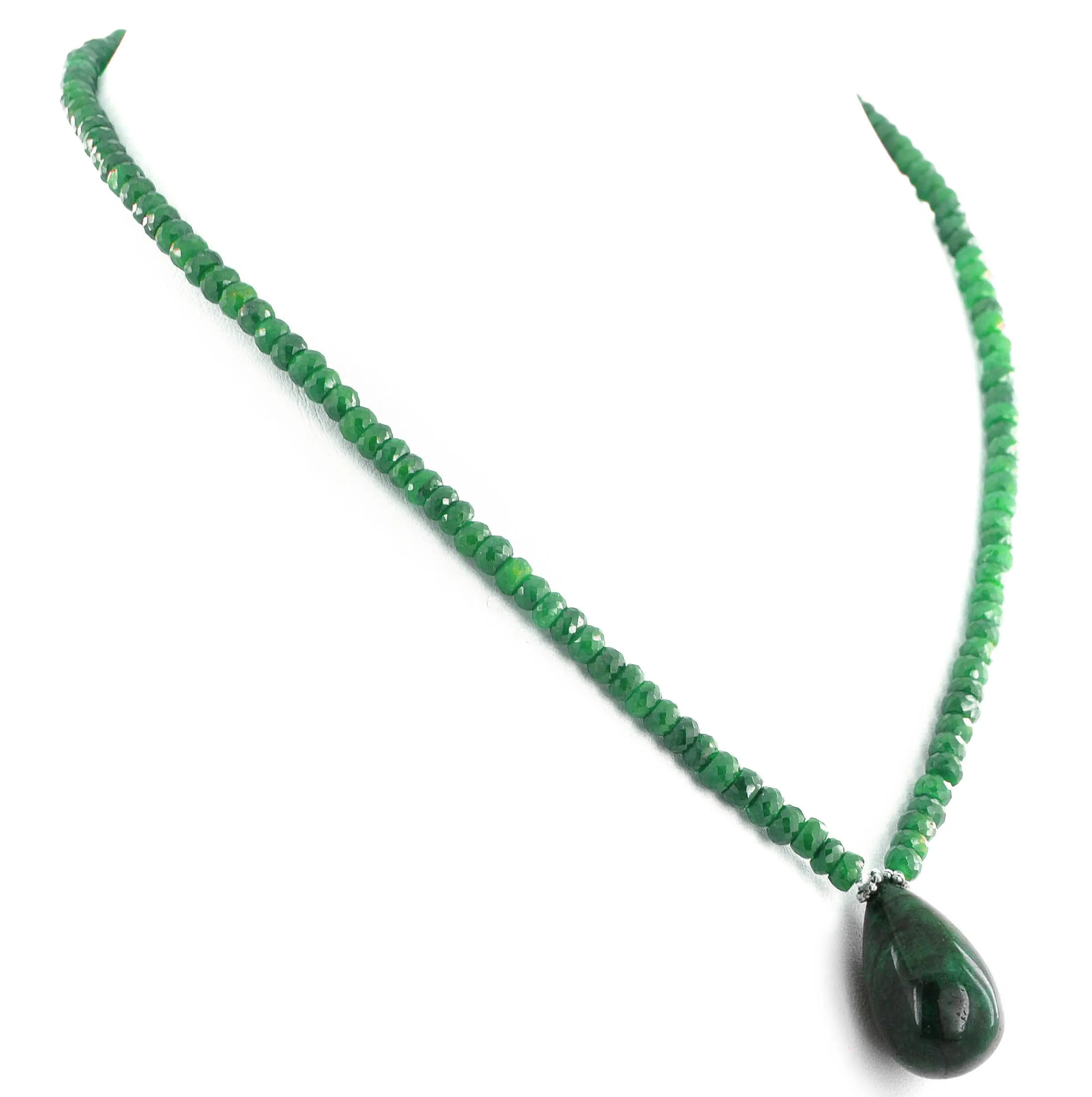 60 - 70 Ct 100% Certified Emerald Gemstone Necklace with Emerald Drop