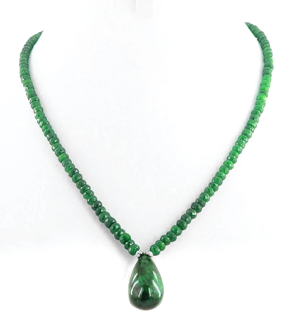 60 - 70 Ct 100% Certified Emerald Gemstone Necklace with Emerald Drop