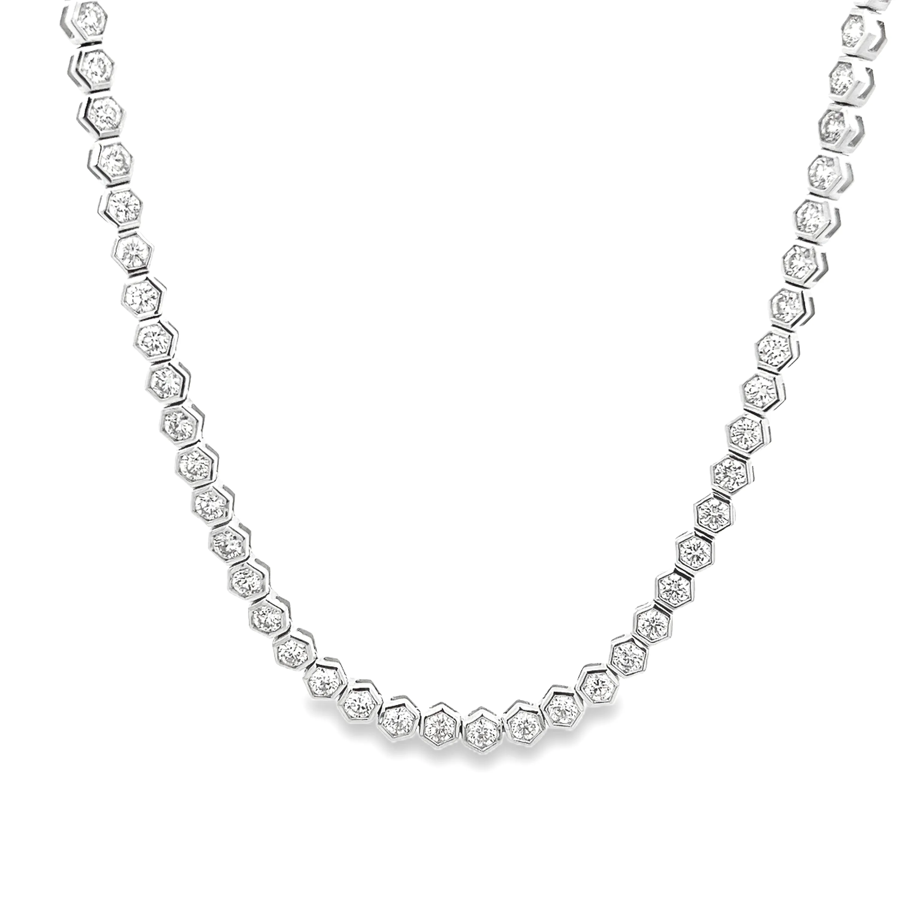 6.14ct 18k White Gold Diamond Hexagon Necklace