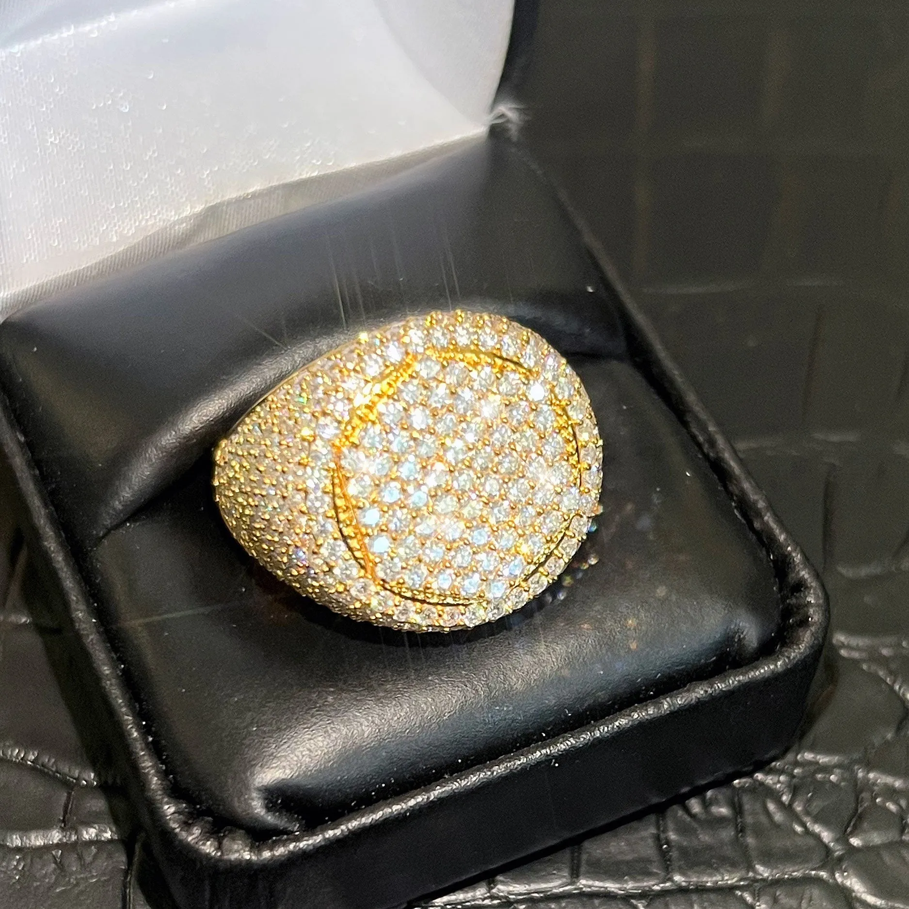 6.30 Carat Moissanite Hex Top Iced Out Ring