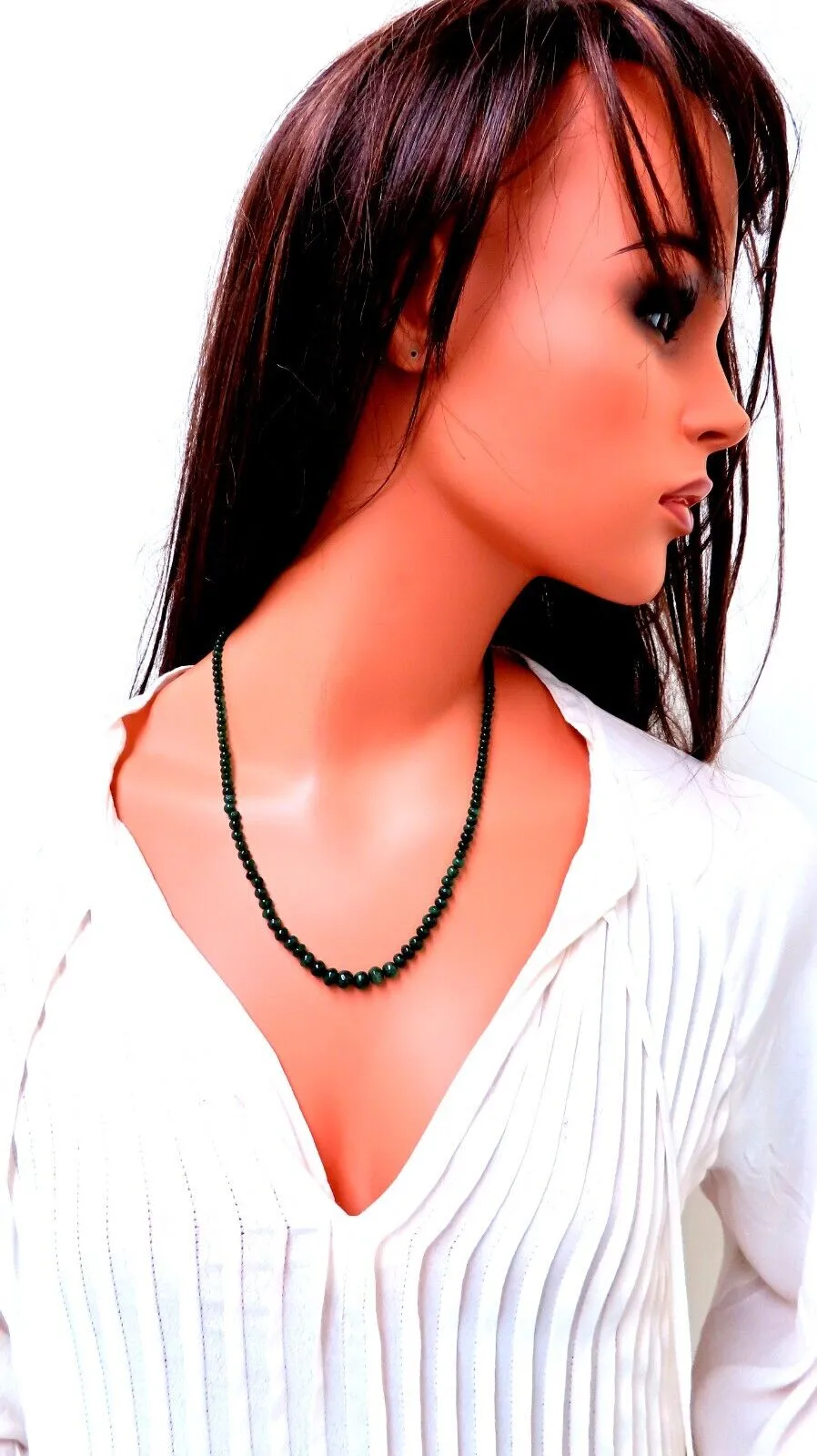 85ct Natural Emerald Beads necklace Graduated Strand 7-4mm 20 inch 14kt gold