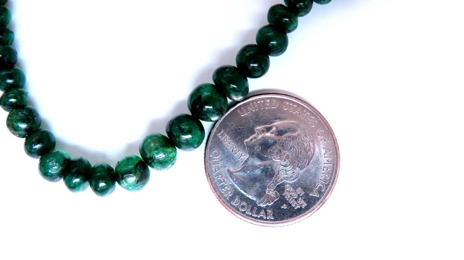 85ct Natural Emerald Beads necklace Graduated Strand 7-4mm 20 inch 14kt gold