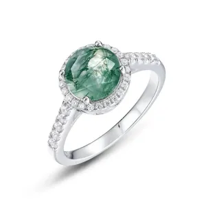 8mm Round Moss Agate Halo Engagement Ring