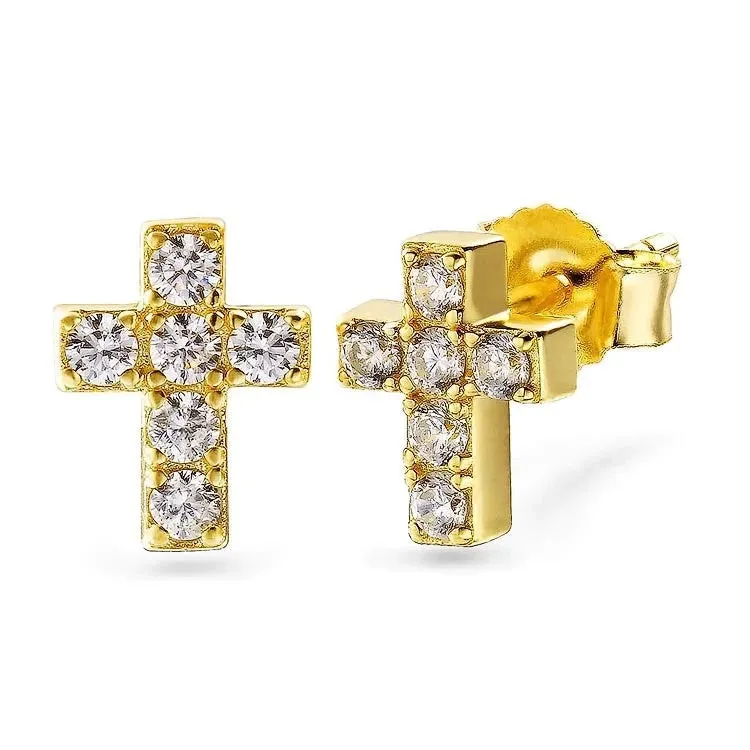 925 Sterling Silver Diamond Cross Stud Earrings for Men