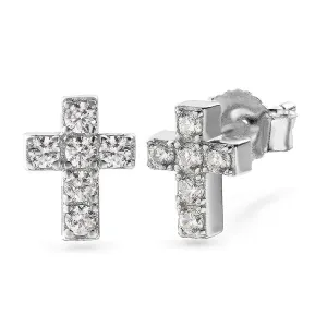 925 Sterling Silver Diamond Cross Stud Earrings for Men