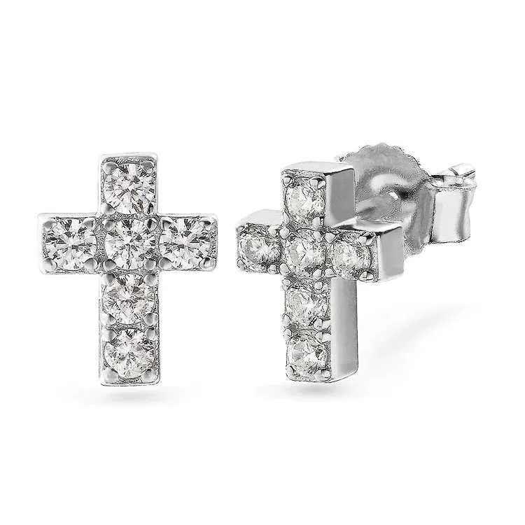 925 Sterling Silver Diamond Cross Stud Earrings for Men