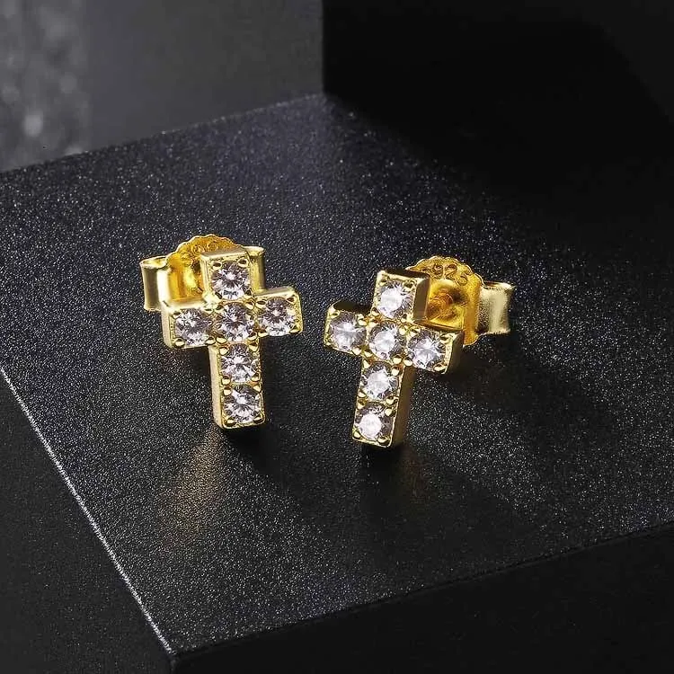 925 Sterling Silver Diamond Cross Stud Earrings for Men