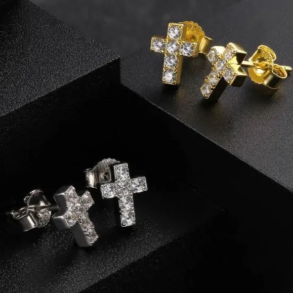 925 Sterling Silver Diamond Cross Stud Earrings for Men