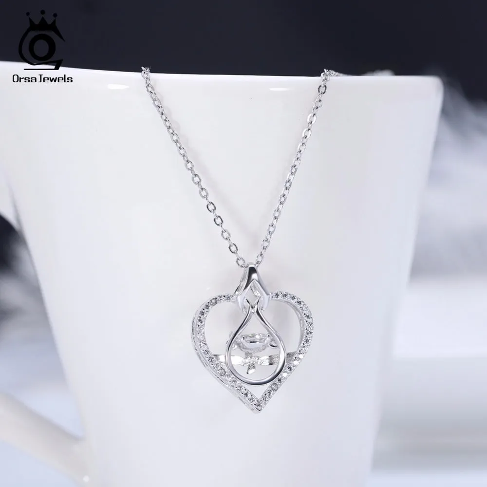 925 Sterling Silver Heart Shape Pendant Necklace With AAA CZ