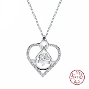 925 Sterling Silver Heart Shape Pendant Necklace With AAA CZ