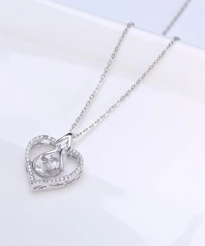 925 Sterling Silver Heart Shape Pendant Necklace With AAA CZ