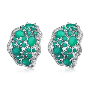 9.54Ct Natural Green Agate Vintage Stud Earrings