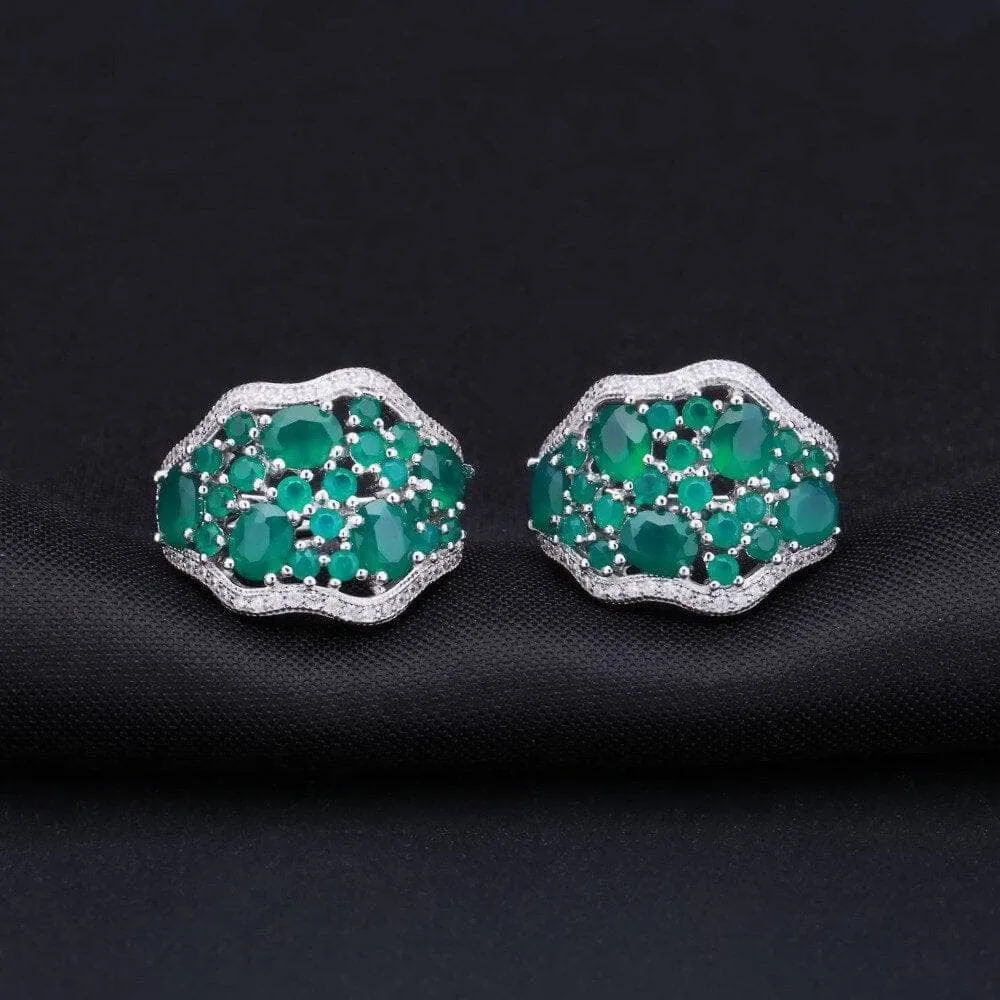 9.54Ct Natural Green Agate Vintage Stud Earrings