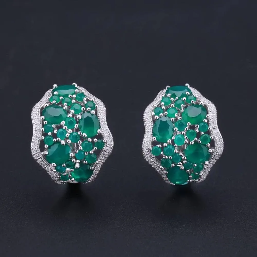 9.54Ct Natural Green Agate Vintage Stud Earrings