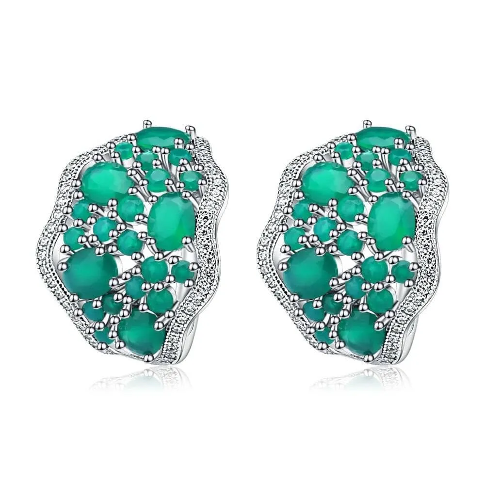 9.54Ct Natural Green Agate Vintage Stud Earrings
