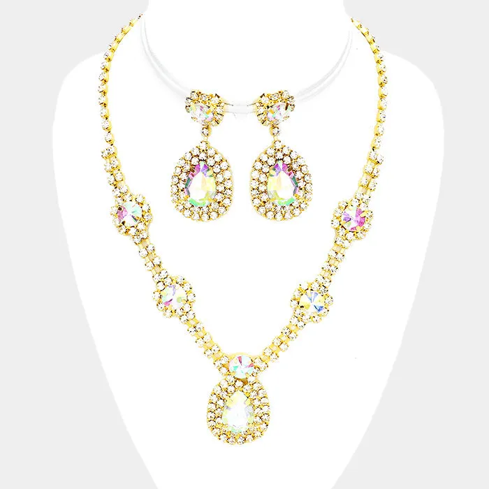 AB Crystal Fashion Necklace and Earring Set on Gold | 212829