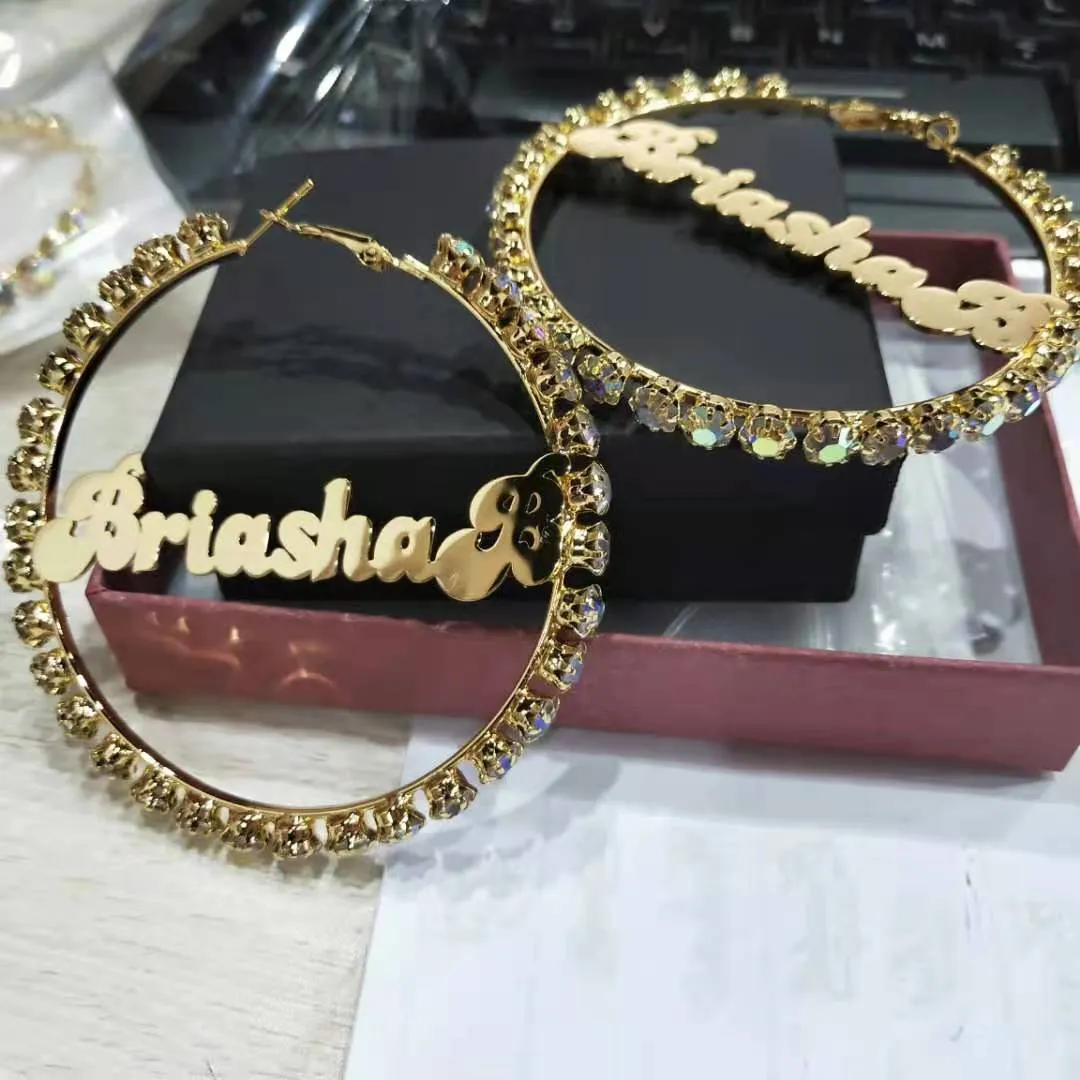 AB Crystal Zircon Custom Name Earrings