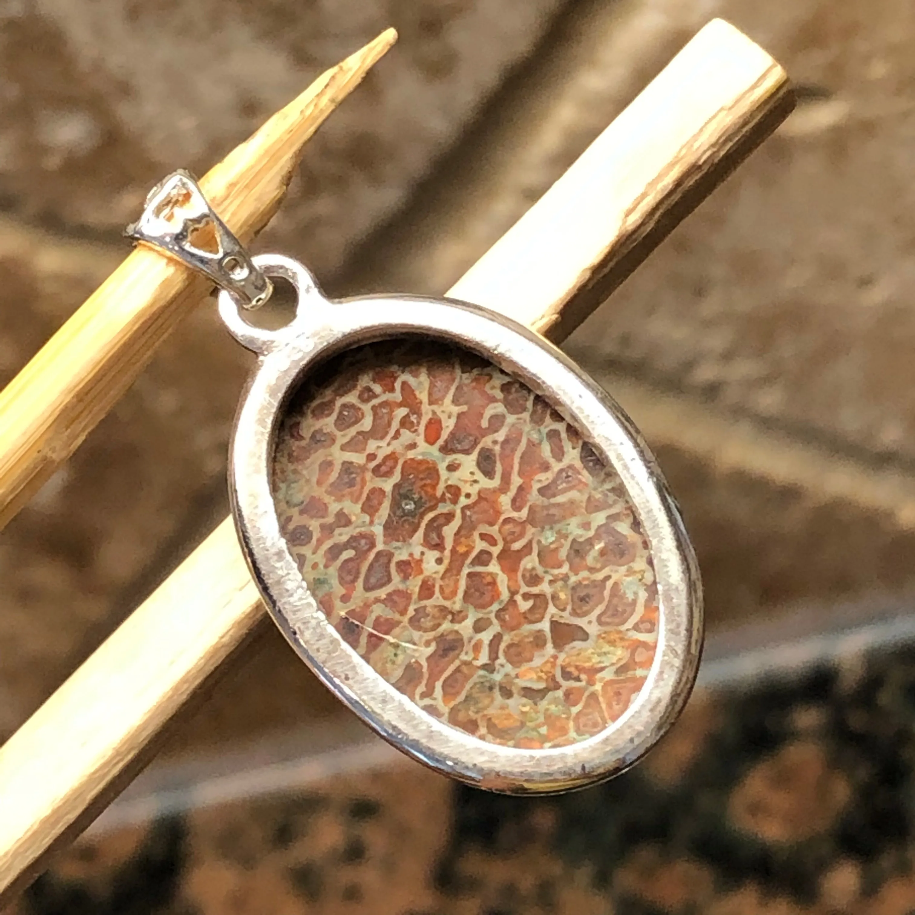 Agatized Colorado Dinosaur Bone 925 Solid Sterling Silver Pendant 40mm