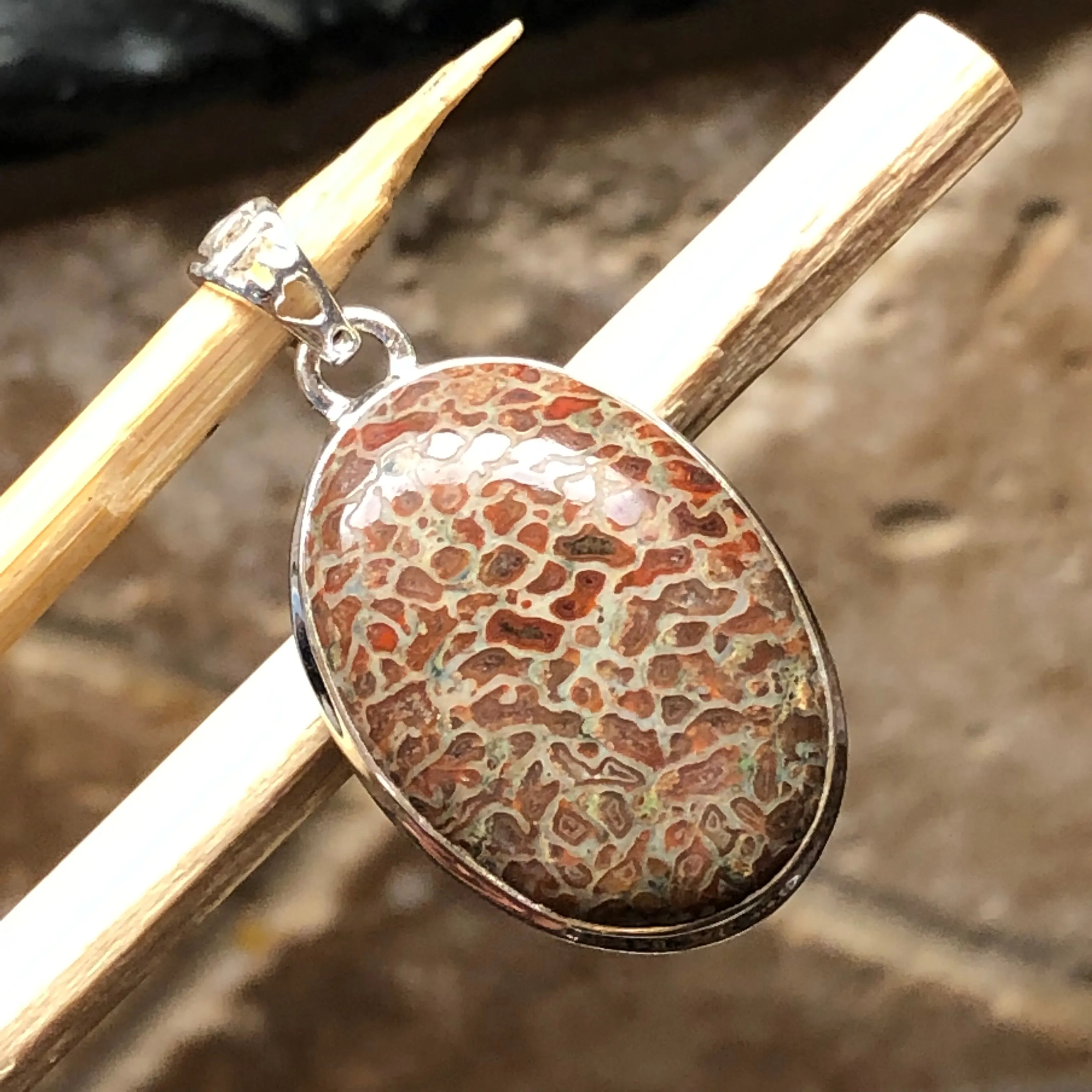 Agatized Colorado Dinosaur Bone 925 Solid Sterling Silver Pendant 40mm