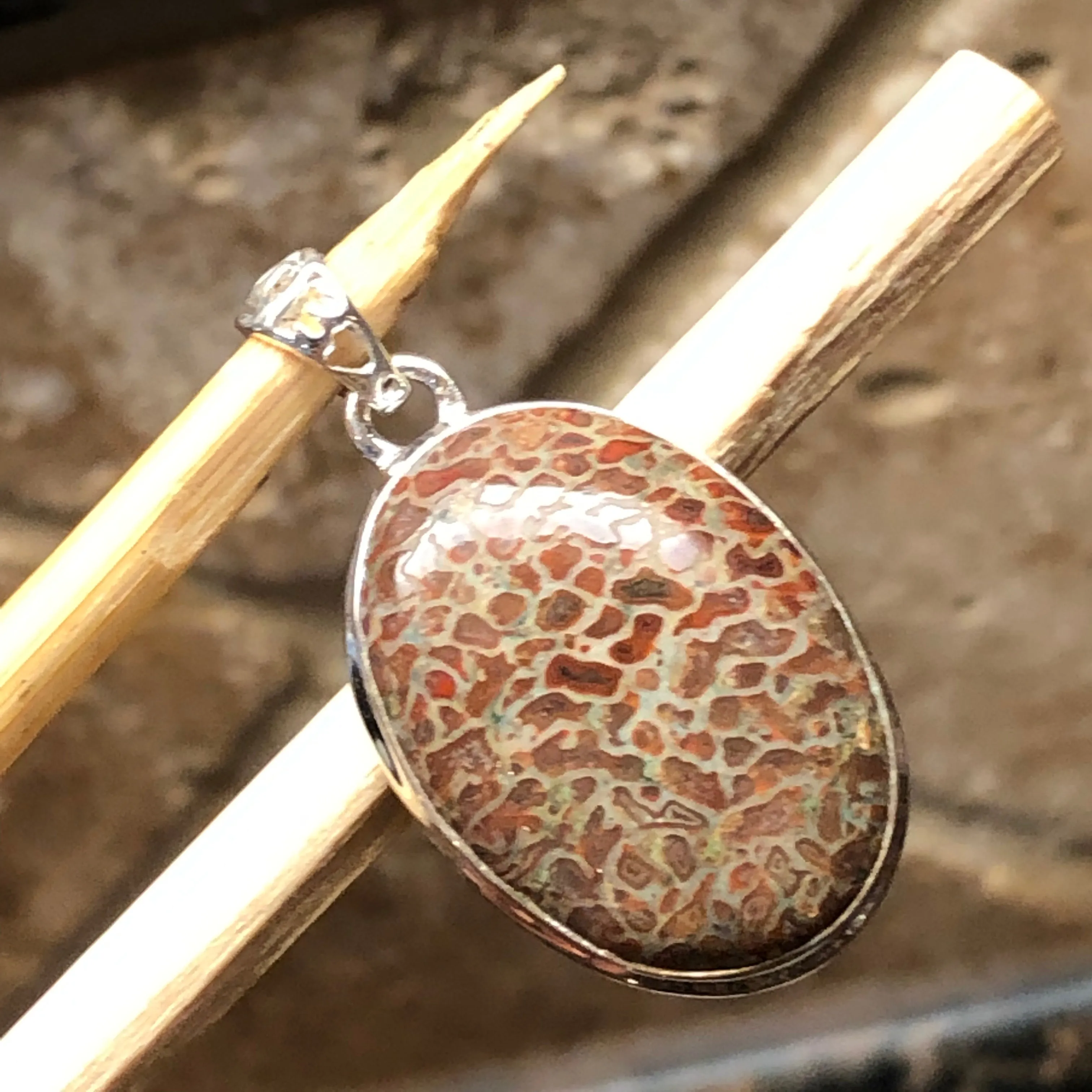 Agatized Colorado Dinosaur Bone 925 Solid Sterling Silver Pendant 40mm