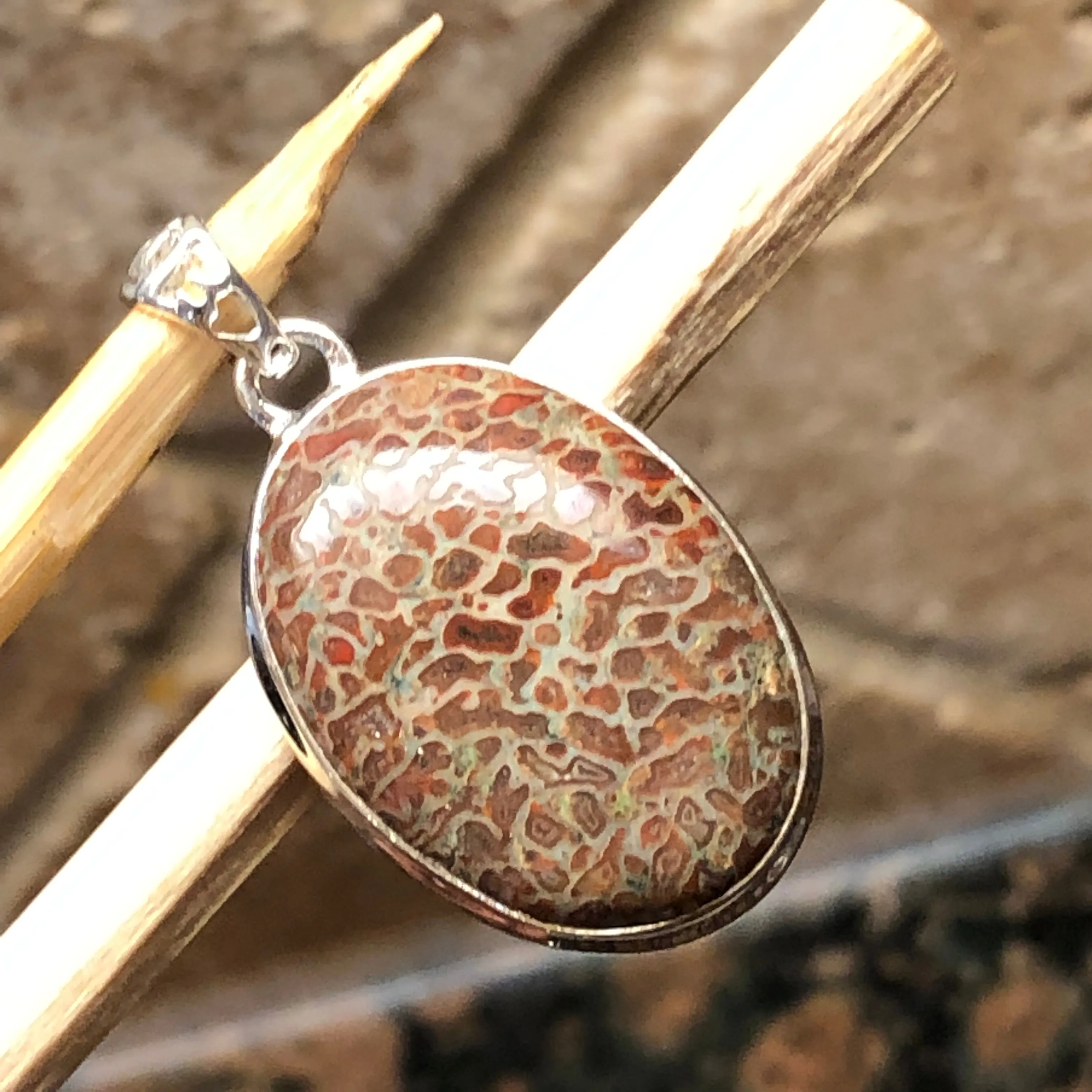 Agatized Colorado Dinosaur Bone 925 Solid Sterling Silver Pendant 40mm